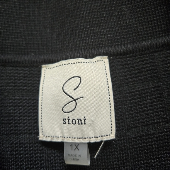 SIONI Black Ceckered Cardigan with Gold Lion Buttons. Size 1x - Picture 8 of 11